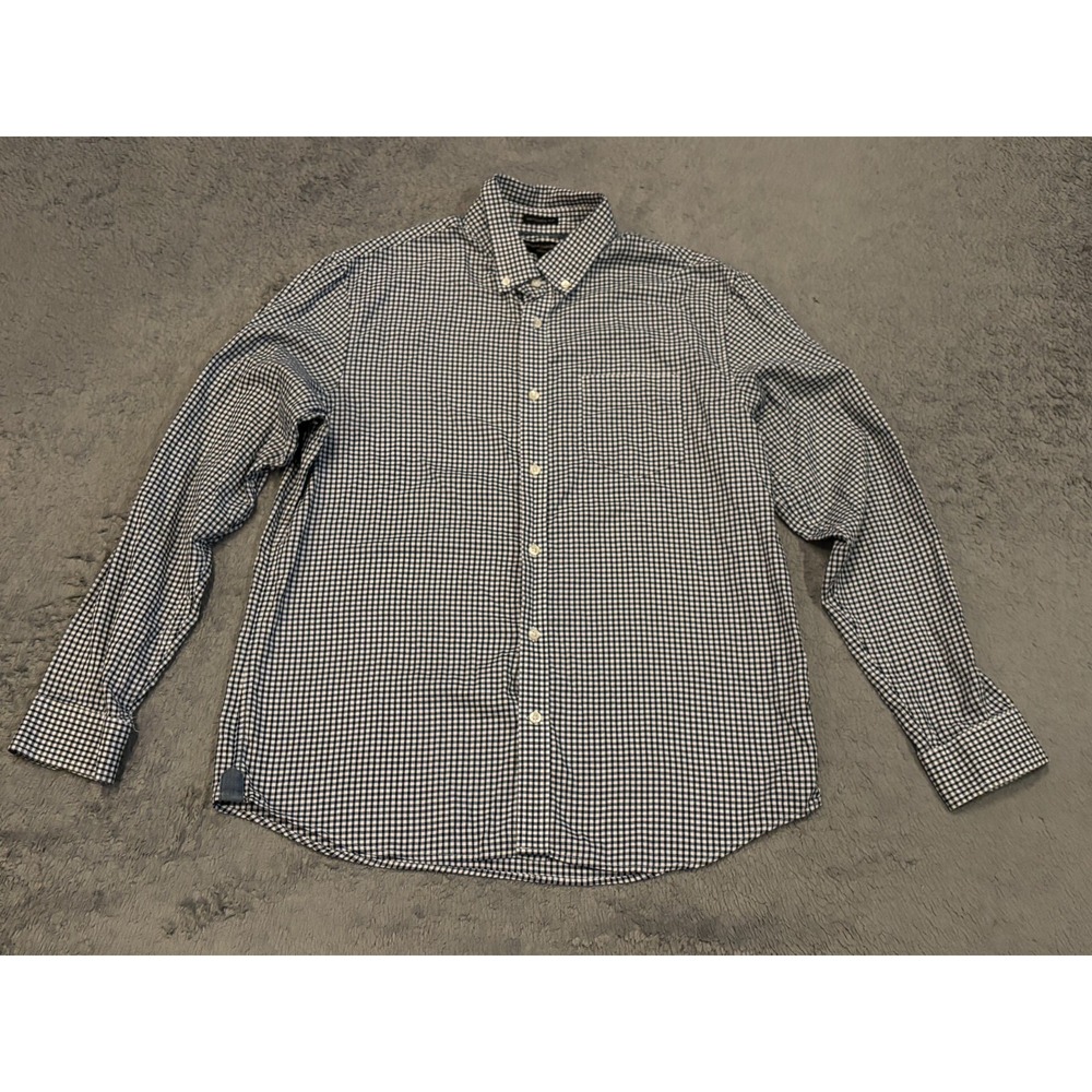 Banana Republic Mens XL Navy Blue Check Oxford Untucked Fit Long Sleeve Shirt